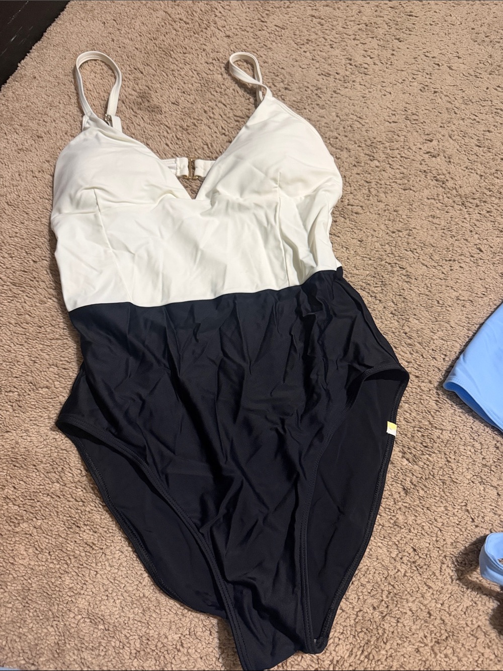 summersalt Cream and Black V-Neck Colorblock One-Piece Swimsuit